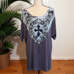 Vocal USA Tie-Dye Rhinestone Cross Top – Size M